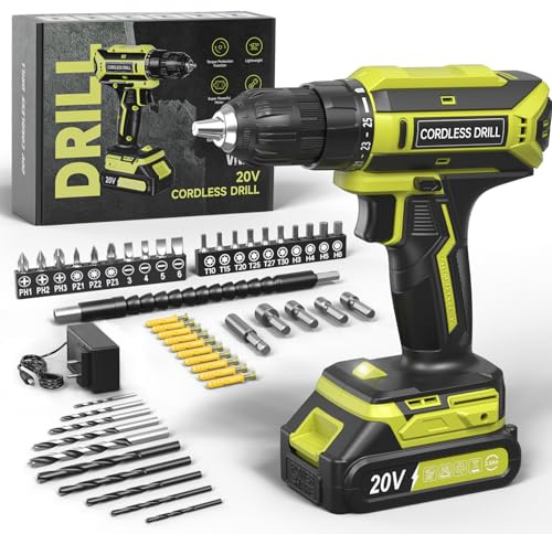 VIWKO Perceuse Visseuse Sans Fil, 20V Visseuse Devisseuse Sans Fil, 25+1 Réglages de Couple, Perceuse-visseuse Max 42Nm Visseuse, LED, jeu de 56 Accessoires pour l'Entretien et le Bricolage, Vert
