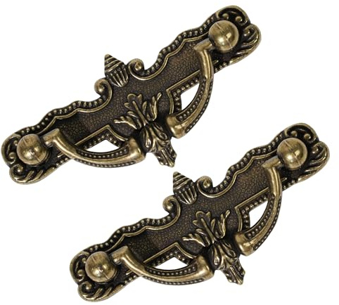 HOUSEHOOK 4 Pack Antique Bronze Drop Bail Drawer Pulls, Vintage Cabinet Handles with 2-1/2 Hole Centers, Decorative Furniture Hardware for Dresser, Cupboard, Wardrobe