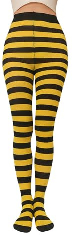 Limtula Elastico Traspirante A Righe Leggings Donna Collant Orizzontali Calze Elastiche Per Natale Halloween Costume Donna, Giallo e nero wid, Taglia unica