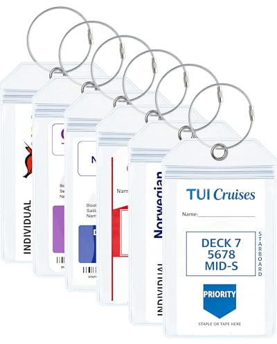 Acual Etiqueta Equipaje Crucero Pack de 6 - Identificador de Maletas Impermeable 19x11cm - Etiqueta Maleta Viaje Transparentes, Accesorios Crucero Universal para Tarjetas de Embarque y Barcos