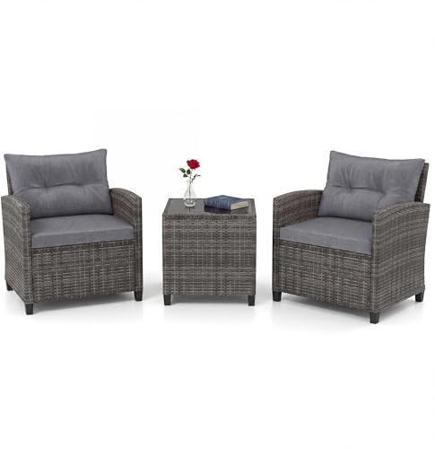 LIFEZEAL Salotto da Giardino Esterno, in Rattan PE, Set Giardino Esterno, 2 Divanetti con Cuscini Rimovibili, Tavolino Caffè, per Soggiorno, Terrazza e Patio (cuscino grigio, rattan grigio)