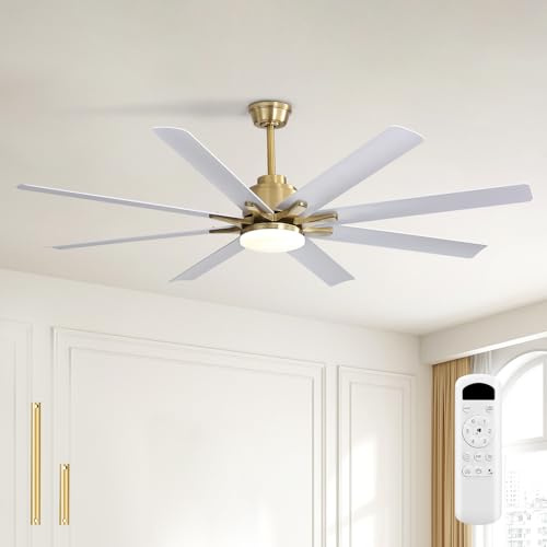 Sofucor 132cm Ventilador de Techo con Luz, Silencioso Ventilador de Techo con Mando a Distancia, DC, 8 Aspas, 3 Temperaturas de Color, Temporizador, 6 Velocidades, Modo Verano Invierno para Salón