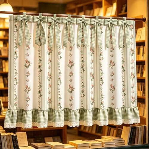 Farmhouse Stove Skirt Oven Curtain for Kitchen Decor, Oven Dishwashers Cabinet Decorative Curtains with Bow Ties & Lace Ruffle Trim for Cottage Kitchen, 30 x 21.65