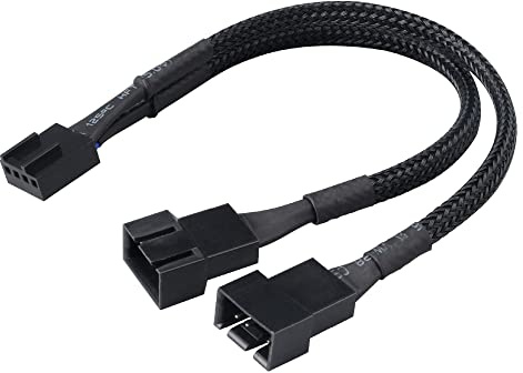 Akasa 4 Pin PWM Lüfter Splitter Verteiler, Y Verteiler Kabel, Drehzahlregelung und Geschwindigkeitsregelung PC Gehäuselüftersplitter Verlängerungskabel, 1 bis 2 Wege für PWM Steuerung Lüfter, Schwarz Kabelmuffe, 150mm 15cm, AK-CBFA04-15