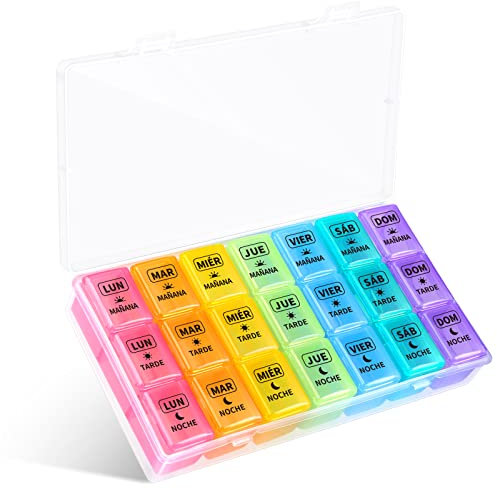 Pastillero Semanal 3 Tomas Español, Opret Pastillero Diario Grande, Dosificador de Comprimidos 7 Dias con 21 Compartimentos, Pastillero Diario de Viaje