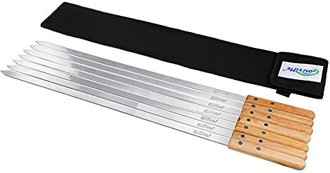 Goutime Spiedini per Kabobs, Shish Kebab Spiedini in legno per grigliate, Spiedini in metallo in acciaio inox per barbecue, 23 pollici di lunghezza 5/8 pollici di larghezza, set di 7 con borsa