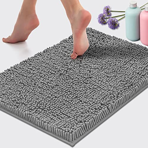 LuxUrux Bath Mat - AS-SEEN-ON-TV - Extra-Soft Plush Bath Shower Bathroom Rug, 1'' Chenille Microfiber Material, Super Absorbent Shaggy Bath Rug (Light Grey, 42 x 60 cm)