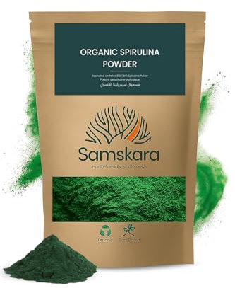 Spiruline en Poudre BIO Samskara | 63% Protéines | Superaliment Naturel | Spiruline Poudre Bio pour Smoothies, Yaourts, Recettes | Organic Spirulina Powder - 500 gr