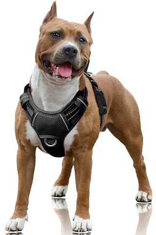 BARKBAY No Pull Dog Harness Large Reflective Dog Harness with Front Clip and Easy Control Handle for Walking Training Running with ID tag Pocket(Black,L)