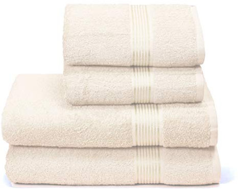 GLAMBURG Ultra weiches 4er-Pack Handtuch-Set, Baumwolle, enthält 2 übergroße Badetücher 70 x 140 cm, 2 Handtücher 50 x 90 cm, für den täglichen Gebrauch, kompakt und leicht — elfenbeinfarben