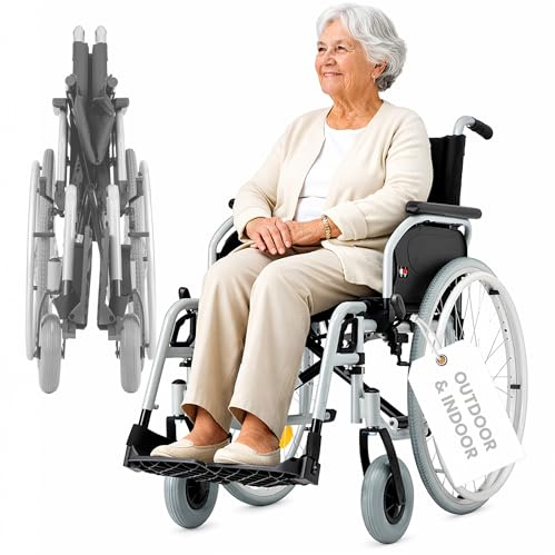 Bischoff & Bischoff® S-Eco 300 Rollstuhl faltbar leicht [40cm Sitzbreite] Transportrollstuhl für Senioren. Klappbarer Reiserollstuhl mit Steckachsen-System, Duo-Armlehnen, für Wohnung & Unterwegs