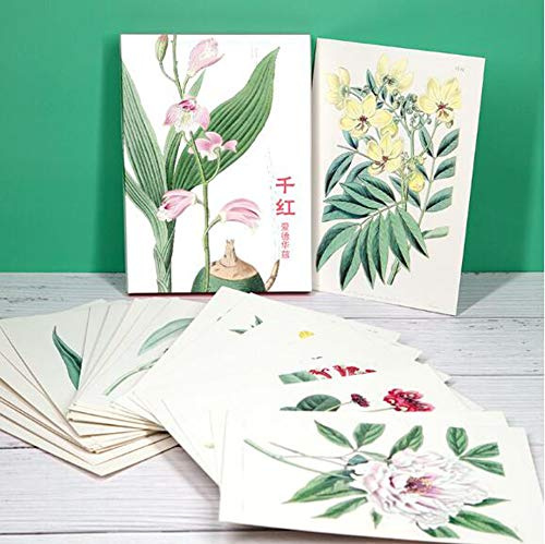 32 pezzi 1 set vintage vari tipi di acquerello floreale album arte dipinti a mano illustrazione cartoncini letterari biglietti di auguri di benedizione cartolina in scatola (fiori)
