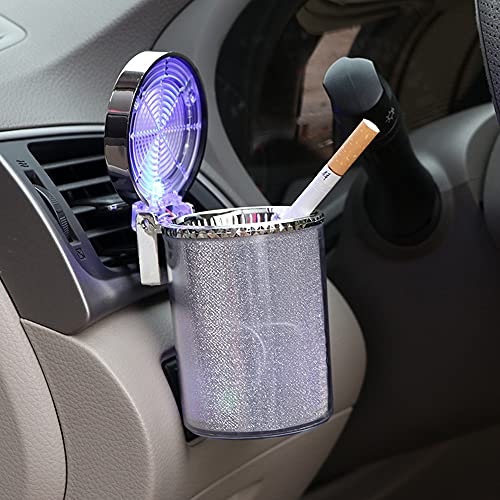 Cendrier de voiture avec éclairage LED, cendrier avec couvercle, poubelle de voiture avec couvercle, sortie d'air à suspendre, sans fumée, auto-extinguible, pour voiture, maison, bureau