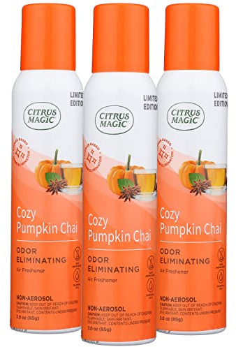 Citrus Magic Limited Edition Natural Odor Eliminating Air Freshener Spray, Cozy Pumpkin Chai, 3-Ounce, Pack of 3