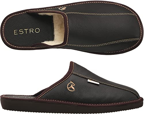 ESTRO Zapatillas De Casa Hombre Invierno Piel De Carnero Pantuflas Casa Hombre Lana Suela De Memoria Frost (43 EU, Cacao Lana)
