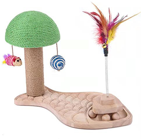 Yang Xin.Style Sisalspielzeug Pilz Katzenkratzbaum, Holzkugel Katzenspielzeug mit Drehscheibe, interaktives Katzenspielzeug für Katzen Aller Größen