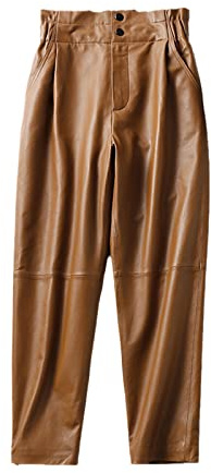 Sweejim Pantaloni in pelle da donna pantaloni a vita alta elastici invernali pantaloni casual da donna, Marrone, XL