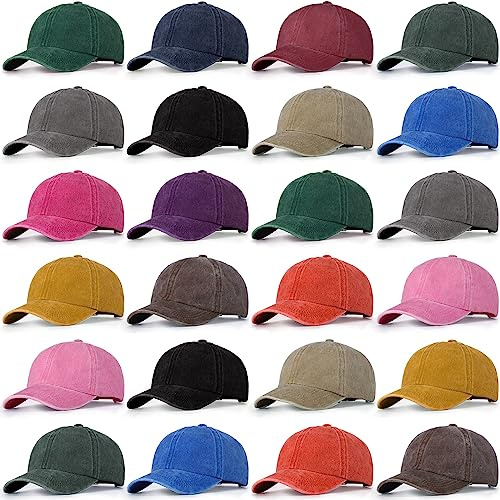 Hicarer 24 Pcs Kid Baseball Hats Bulk Adjustable Washed Cotton Caps Golf Summer Hats for Boys Girls Toddler Outdoor Sports
