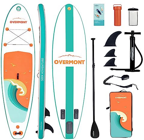 Overmont Inflatable Stand Up Paddle Board with Premium SUP Accessories, 10’6’’ Wide Durable Design, Non-Slip Stable Deck for Youth & Adults of All Skill Levels, Leash Paddle & Pump Included