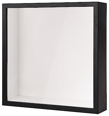 Daelesr Cornice 3D Profonda per Oggetti, Cornice Portafoto 3D con Foglio Acrilico Trasparente, 3D Ombra Profonda Box, Cornice Contenitore per Medaglia Fiore Regali Souvenir (22x22cm, Nero)