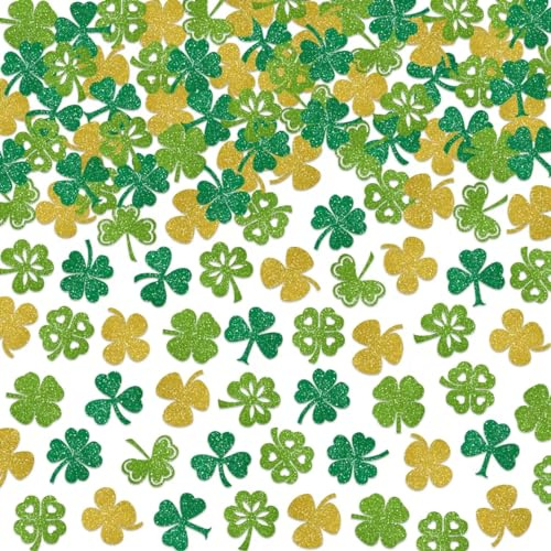 Shamrock Confetti St Patricks Day Glitter Table Confetti for St Patricks Day Party Decorations, Golden and Green Shamrock Paper Confetti St Patricks Day Table Decorations, 200Pcs Lucky Clover Confetti