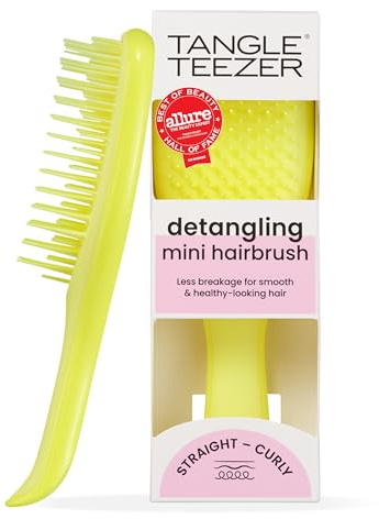 Tangle Teezer | The Mini Ultimate Detangler Hairbrush | Gentle on Wet Hair | Two-Tiered Teeth & Comfortable Handle | Ideal for Kids And Travel | Reduces Knots & Breakage | Hyper Yellow