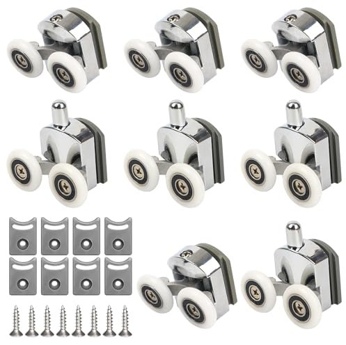 Chrome Shower Door Rollers - 8pcs Curved Glass Door Wheels, 25mm with Anti-Collision Block and Screws