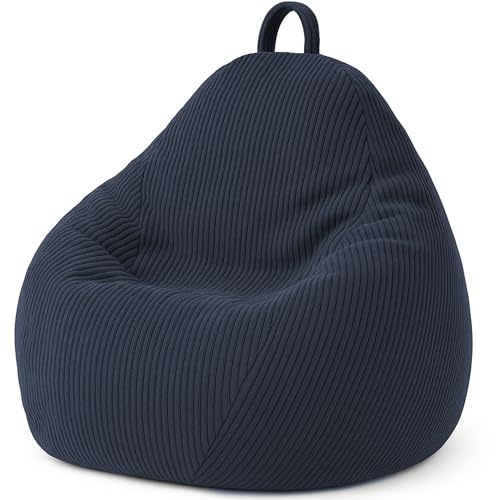 bananair - Puff Salón de Pana - Suave y Cómodo, con Relleno Incluído - Funda Lavable - Puff Pera Práctico y Fácil de Transportar - Bean Bag Versátil, Puff Gamer, Niños (120 x 100 cm, Azul Oscuro)