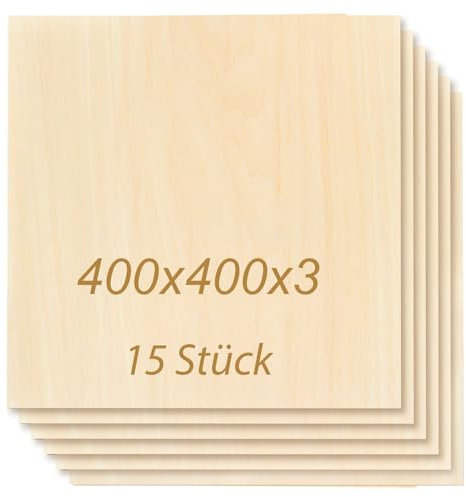 ToCome Lot de 15 panneaux de contreplaqué de 3 mm - 400 x 400 mm - Compatible avec le laser - En tilleul - Plaque de contreplaqué de 3 mm - Pour laser (400 x 400 x 3 mm, 15 pièces)