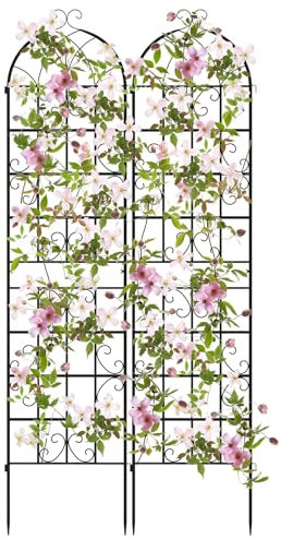 COSTWAY Lot de 2 Treillis de Jardin en Métal 220x50 cm, Clôture Décorative pour Plante Grimpante, Grille Fleurs Antirouille pour Jardin, Cour, Patio, Noir