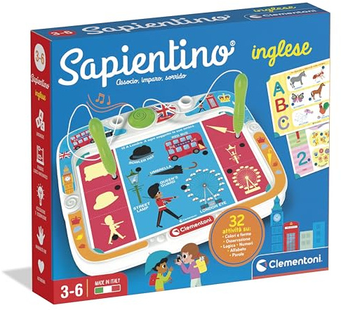 Clementoni Sapientino - Inglese, Gioco Educativo con Penne Parlanti Bambini 3-6 Anni, con 16 Schede e più di 32 attività per Imparare Vocaboli Inglesi, Made in Italy, Lingua Italiana, 16475