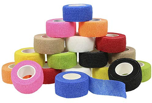 Nutoko 18 Rolls Venda Cohesiva Venda Cinta Bendaje Adhesiva 2.5CM X 4.5M Vendaje Autoadhesivo Deportiva Tape Elástico Adhesiva Impermeables Cinta Autoadhesiva para Manos, Pie, Rodillas Esguinces