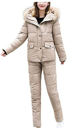Women's 2-Piece Snowsuit - Ski Suit Women's 2-Piece Black - Winter Warm Snow Jacket Skiing Sets Outdoor Sports Ski Suit Stripes One Piece Jumpsuit Snow Overall Snowboard Jacket, khaki, L