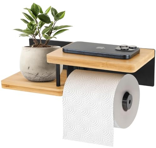 Diealles Shine® Porte-Papier Toilette Mural, Support sans Perçage, Dérouleur Haute Qualité avec Étagère, Fixation Adhésive ou à Percer – Parfait pour Cuisine et Salle de Bain