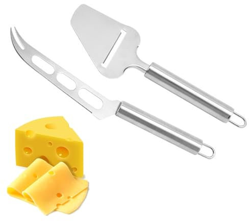 2 Stück Käsemesser Set, Käsehobel, Käseschneider, Käseschneider Edelstahl, Käseschneider Set, Butterschneider,Pizzaschaufel, für Schneiden von Hartkäse, Weichkäse Und Butter