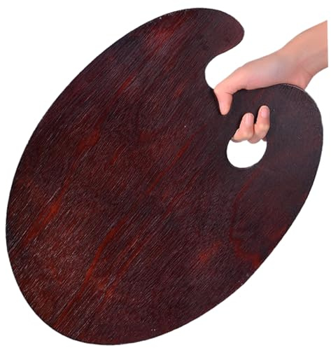 Träfärgpalett, oljemålningspalett, oval konstnär palett, målningspalett med tumhållare för oljemålning, akryl, akvarell/40 x 30 cm