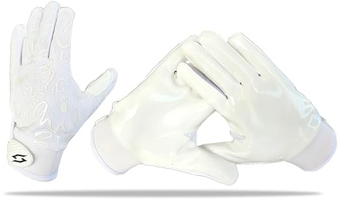 Scale Wear Design Stealth Beast Football Receiver Gloves - Tacky Sticky Grip Skin Tight Adult Pro Elite Super Performance Youth Man Boy Men Sizes (White - White, Adult - XL)