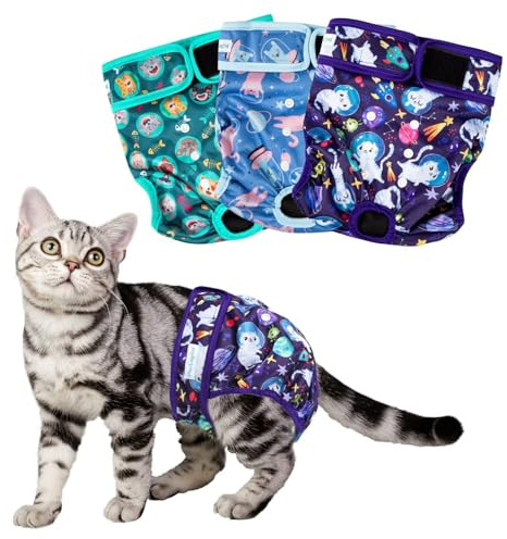 Paw Legend Cat Diapers for Female Cats Spraying Washable Reusable Kitten Diapers for Cats Incontinence Pet Diapers (3 Pack, Small)