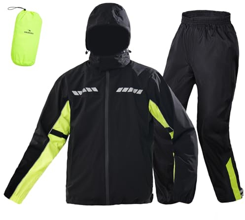 VIKAMAKA Tuta antipioggia per uomo e donna, impermeabile, per moto, golf, escursionismo, ciclismo, cappotto antipioggia (verde fluorescente, 2XL)