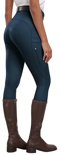 MoFiz Women Equestrian Sports Breeches Horse Riding Leggings Silicon Full Seat Jodhpurs Equestrian Tights Breeches with Pocket Blue S