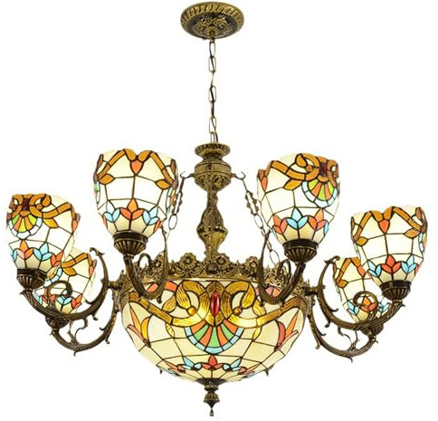 Lampada a sospensione in stile moderno, paralume in vetro colorato barocco, lampada a sospensione multipla a 11 luci, lampada a sospensione vintage da soffitto, lampada a sospensione per soggiorno, ca