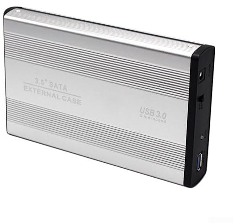 Caja de disco duro externo de escritorio, carcasa de aleación de aluminio USB 3.0 de 3.5 pulgadas, con modo de suspensión de protección contra sobrecorriente (plata-UE)