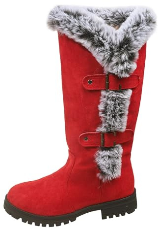 Dirndl Mujer Zapatos Botas europeas y americanas y de invierno con acolchado de terciopelo grueso, tacón grueso, botas altas redondas para mujer, botas altas para hombre, color rojo, rojo, 41 EU