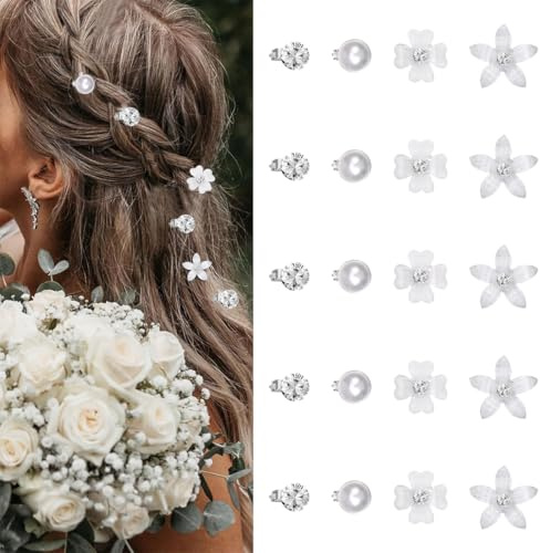 DIFLAX 20 Piezas Horquillas para el Pelo de Flores Pequeñas Pequeñas Horquillas para el Pelo para Mujer Horquillas para el Pelo de Novia para Niñas Bodas Accesorios para el Cabello (4 Estilos)