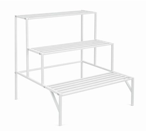 SUNNYNEST 3 Tier Metal Plant Stand Outdoor & Indoor, Heavy Duty Stainless Steel Ladder Plant Shelf, Rust-Resistant Flower Pot Display Rack for Garden, Balcony, Patio & Home (White)