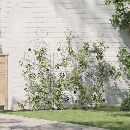 Runheo Clôture de Jardin 3 pièces en Acier Noir 112 x 39,5 cm résistance aux intempéries Support pour Plantes Fleurs Treillage pergola pour Jardin terrasse extérieur décoration