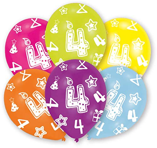 Amscan INT995659 - 6 Latexballons Geburtstagskerze 4, circa 27 cm, Geburtstag, Party, Kuchenkerze