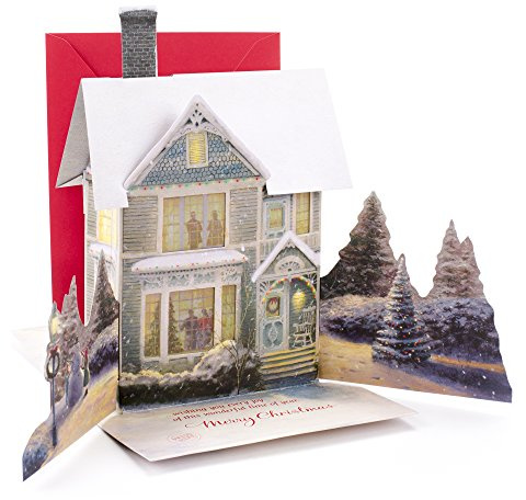 Hallmark 0899XSO1002 Christmas Pop Up Card with Light and Song (Displayable Dimensional Thomas Kinkade House Plays We Wish You a Merry Christmas), Snowy House
