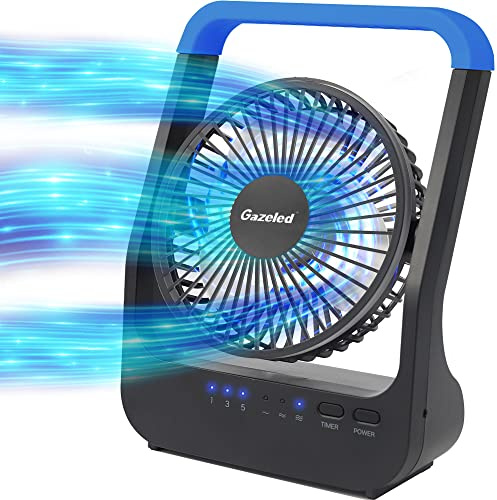 Gazeled Battery Operated Fan, Camping Fan Battery Powered, Super Long Lasting, 5'' Portable D-Cell Battery Powered Desk Fan with Timer, 3 Speeds, Quiet, 180° Rotation, for Office,Bedroom,Outdoor, F24