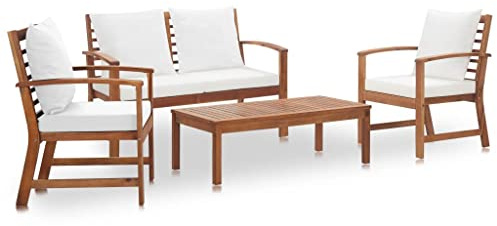 vidaXL Set Divani da Giardino 4 pz con Cuscini Robusto Elegante Rustico Sofa Sedie Tavolino Arredi per Esterni Naturale Legno Massello di Acacia